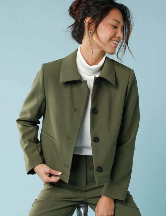 Veste blazer courte unie, Spécial Petites (kaki) Veste blazer courte unie, Spécial Petites (kaki)